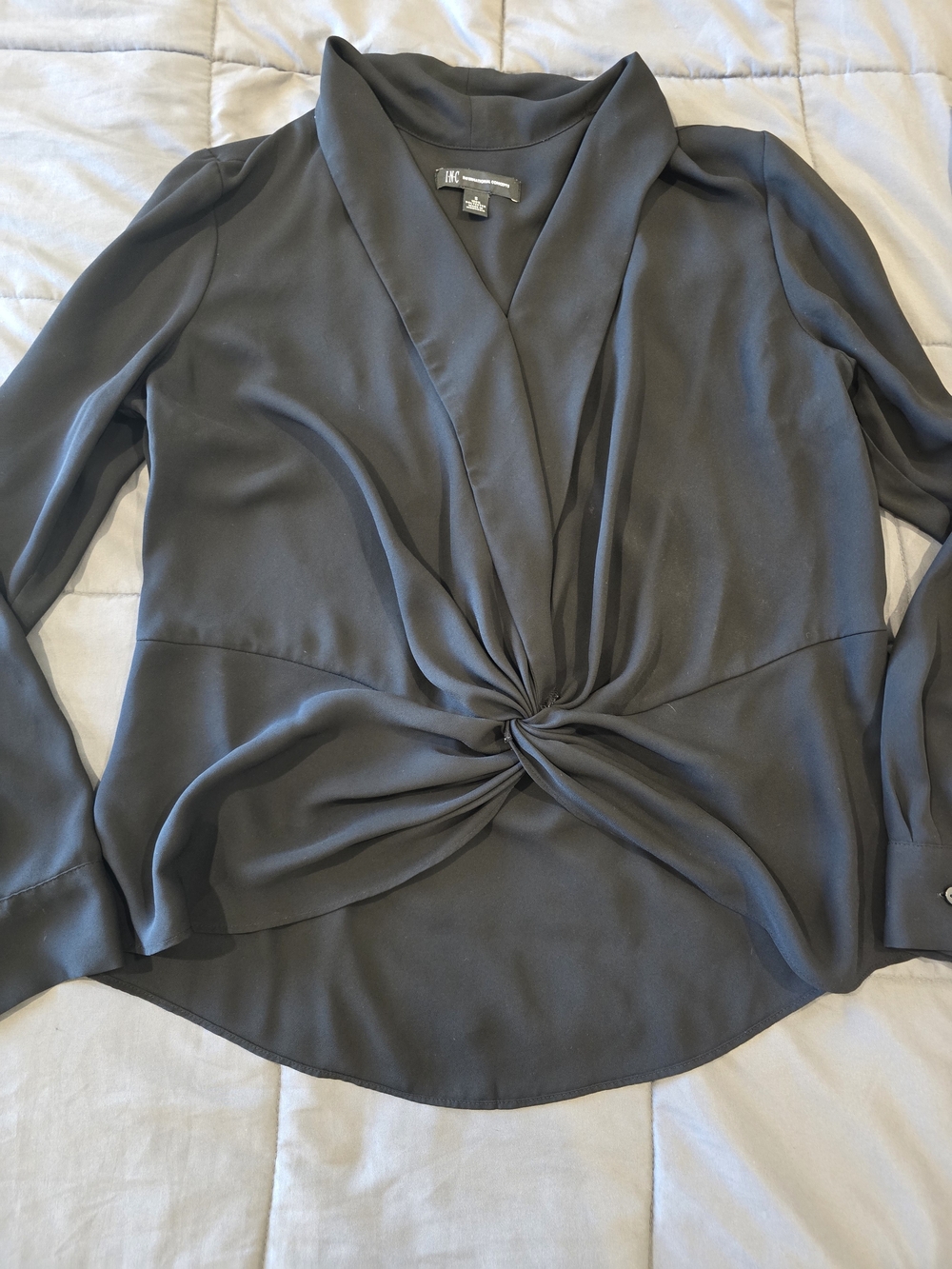 INC International Concepts Black Blouse Twist-Front Blouse - Women's Top